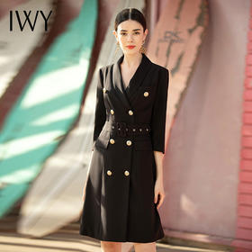 IWY/西装连衣裙长袖黑色职业装女英伦风商务气质正装售楼部工作服 NQ470