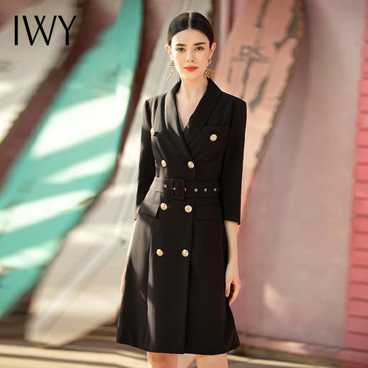 IWY/西装连衣裙长袖黑色职业装女英伦风商务气质正装售楼部工作服 NQ470 商品图0