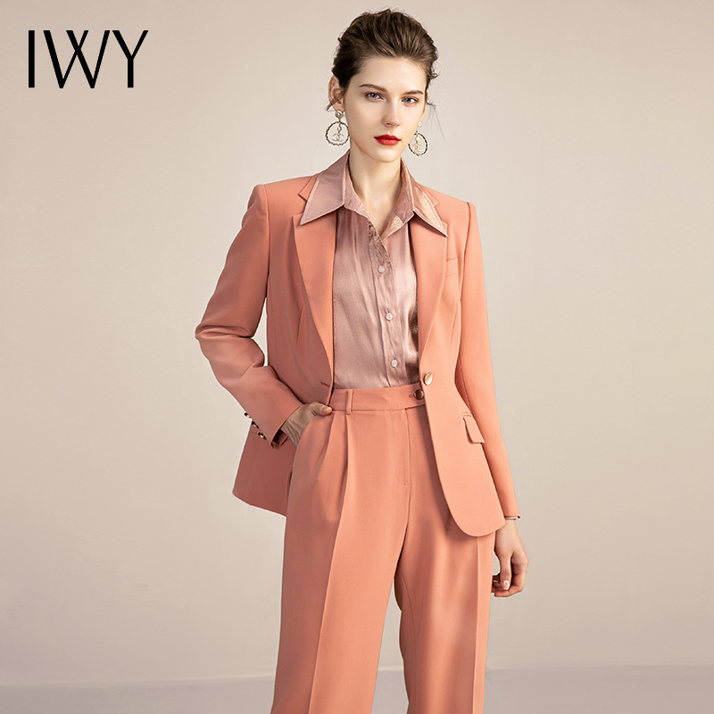IWY/橘色高端时尚西装套装女气质正装商务修身一粒扣西服 213118C1+P6