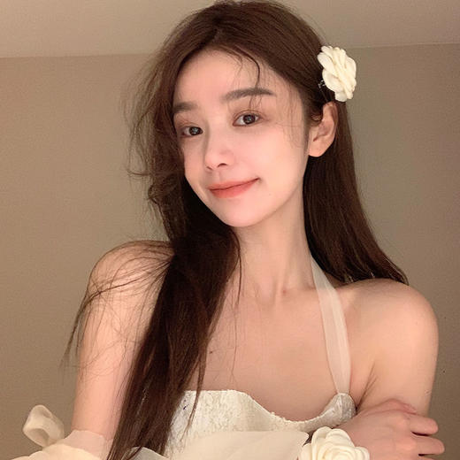 山茶花胸针+发夹两用~复古小香风边夹女奶油色温柔名媛发饰 商品图4