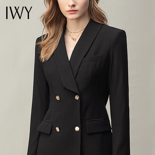 IWY/黑色职业连衣裙工装双排扣西装式裙子气质女神范高端售楼部工作服 Q10359 商品图4
