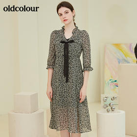 oldcolour春秋季商场同款气质碎花蝴蝶结连衣裙N31103106