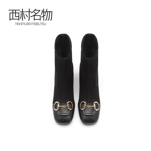 西村名物2021冬季新款高跟靴子黑色袜靴方头潮流时尚单靴女43471 商品图3