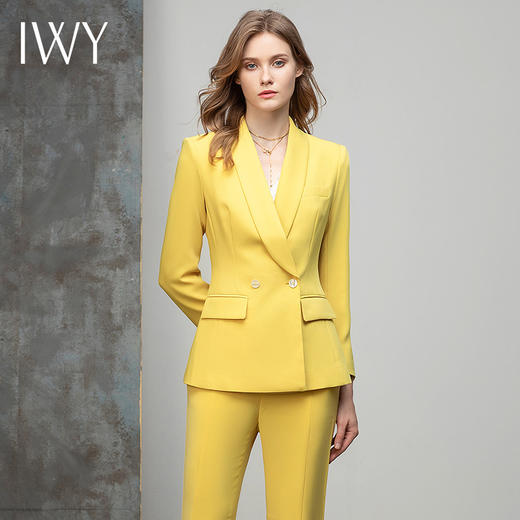 IWY/黄色长袖西装套装女高端气质时尚休闲阔腿裤职业西服通勤正装 C10386+P30226 商品图4