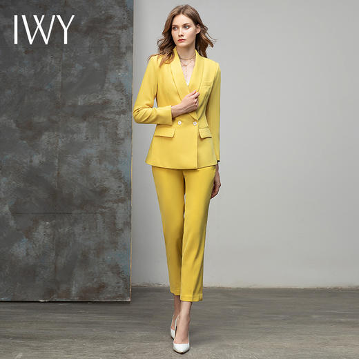 IWY/黄色长袖西装套装女高端气质时尚休闲职业装西服面试正装 C10386+P10226 商品图1