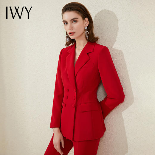 IWY/大红色西服职业装高端经理西装套装女微喇裤气质商务宴会正装 213163C1+P3 商品图0