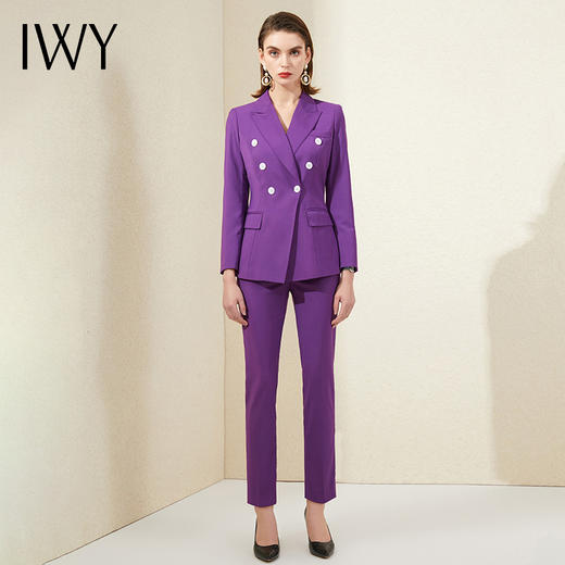IWY/高端紫色双排扣职业西装套装女气质干练经理工作服时尚英伦风正装 CP9340 商品图2