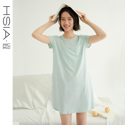 HSIA遐 睡裙女夏薄圆领短袖亲肤透气显瘦睡衣裙舒适棉莫长T家居裙 商品图0