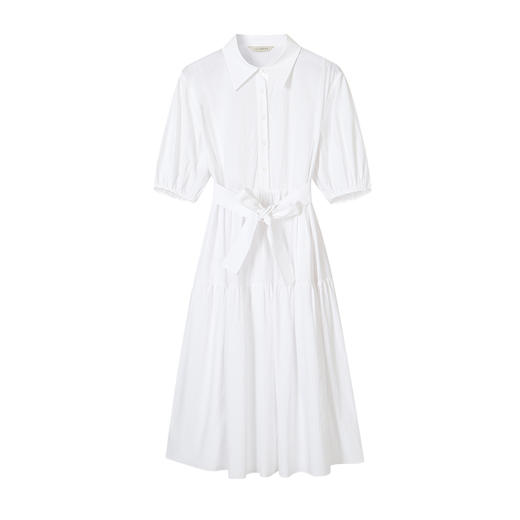 HeyDress白色连衣裙女夏季纯棉衬衫法式复古泡泡袖收腰气质长裙子 商品图5