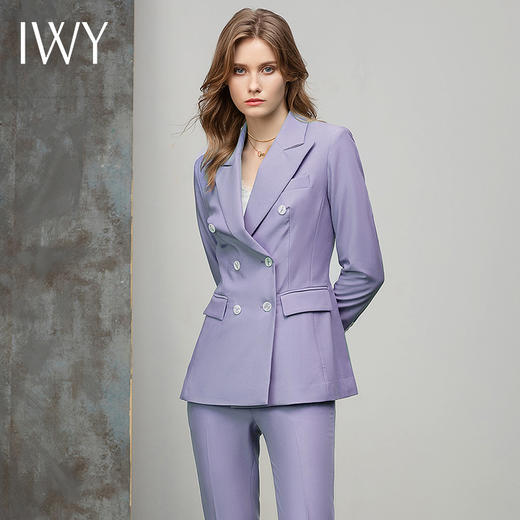 IWY/紫色双排扣小西服女职业装气质套装韩版修身西装外套收腰CP10336-Q 商品图1