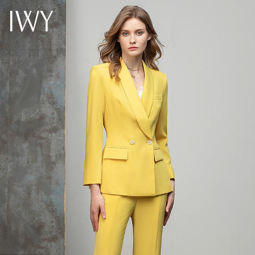 IWY/黄色长袖西装套装女高端气质时尚休闲阔腿裤职业西服通勤正装 C10386+P30226 商品图2