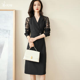 剩S 米思阳连衣裙新款知性优雅黑色刺绣蕾丝显瘦小众a字裙1565