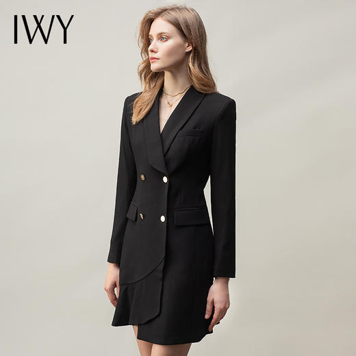 IWY/黑色职业连衣裙工装双排扣西装式裙子气质女神范高端售楼部工作服 Q10359 商品图1