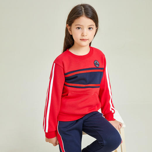 METTE童装加绒卫衣2020冬中性儿童休闲拼接撞色圆领套头保暖上衣 商品图2