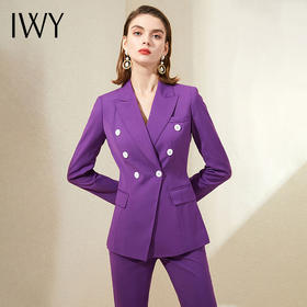 IWY/高端紫色双排扣职业西装套装女气质干练经理工作服时尚英伦风正装 CP9340