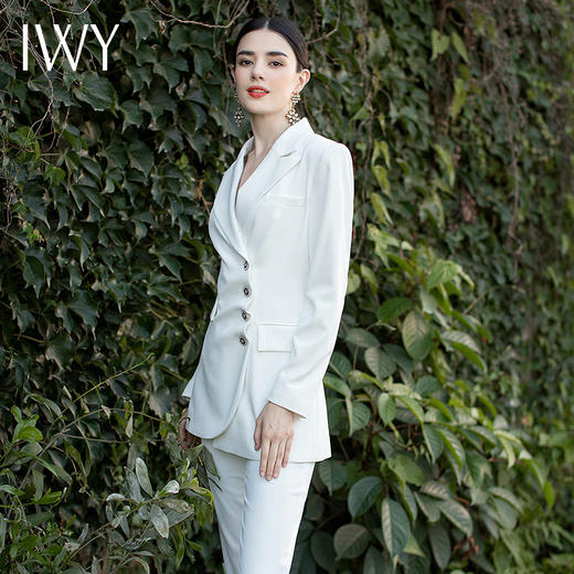 IWY/白色休闲西装套装女韩版气质ol主持人职业装播音艺考面试正装 C1346+p1246 商品图4