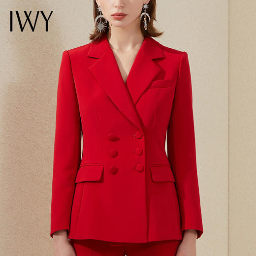 IWY/大红色西服职业装高端经理西装套装女微喇裤气质商务宴会正装 213163C1+P3 商品图4