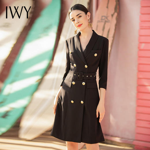 IWY/西装连衣裙长袖黑色职业装女英伦风商务气质正装售楼部工作服 NQ470 商品图1