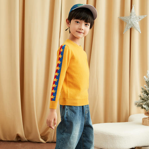 METTE羊绒世家童装2020秋新品男童100%山羊绒衫时尚圆领保暖毛衣 商品图2