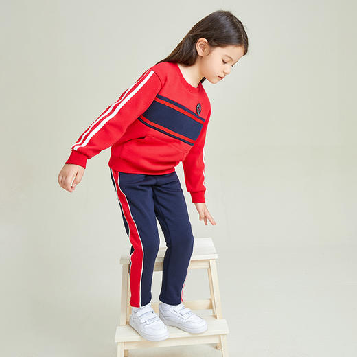 METTE童装加绒卫衣2020冬中性儿童休闲拼接撞色圆领套头保暖上衣 商品图4