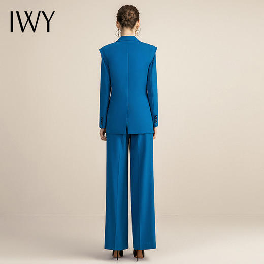 IWY/蓝色休闲时尚套装女阔腿裤职业装双排扣修身韩版西装工作服OL 213151C1+P6 商品图3