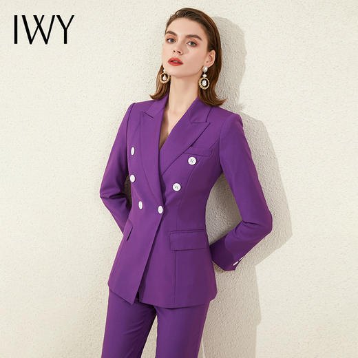 IWY/高端紫色双排扣职业西装套装女气质干练经理工作服时尚英伦风正装 CP9340 商品图1
