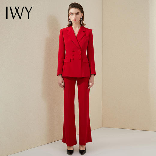 IWY/大红色西服职业装高端经理西装套装女微喇裤气质商务宴会正装 213163C1+P3 商品图2