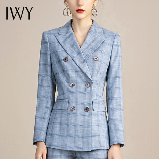 IWY/格纹长袖西装套装女时尚修身高端职业装气质女神范商务ol工作服 213123C1+P1 商品图4