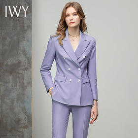 IWY/紫色双排扣小西服女职业装气质套装韩版修身西装外套收腰CP10336-Q