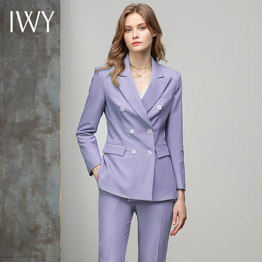 IWY/紫色双排扣小西服女职业装气质套装韩版修身西装外套收腰CP10336-Q 商品图0