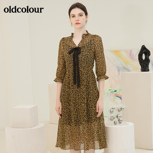 oldcolour春秋季商场同款气质碎花蝴蝶结连衣裙N31103106 商品图1