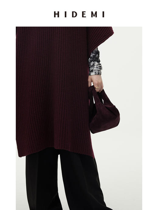 HIDEMI 酒红色麂皮行囊系列小号/饺子包 商品图12
