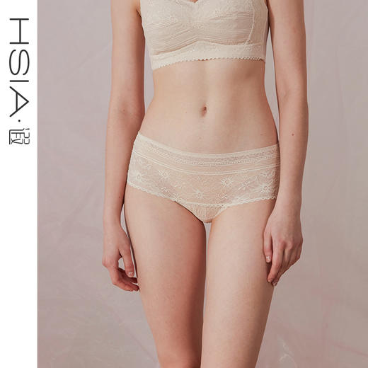 HSIA遐内裤女夏薄款全蕾丝性感无压清爽透气纯棉裆底中高腰平角裤 商品图0
