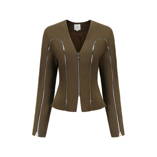 【银河之境】流畅曲线拉链拼接设计苔绿长袖造型外套/00212 商品图4