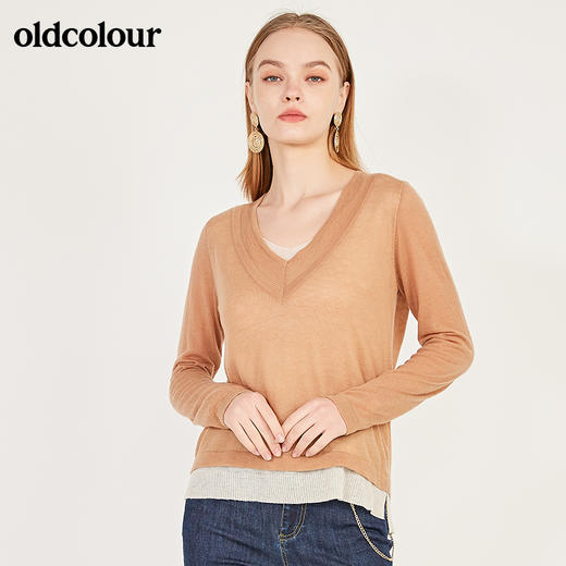 oldcolour秋季V领百搭毛织套头衫女N11052161 商品图0