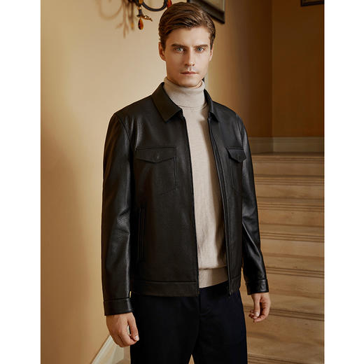 YvesFigarau伊夫·费嘉罗秋冬保暖绵羊皮革皮夹克923802 商品图3