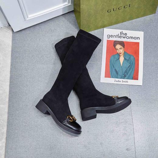 lfgj jeans  BB317    娃娃头金属扣拼接真皮磨砂长筒靴 商品图0