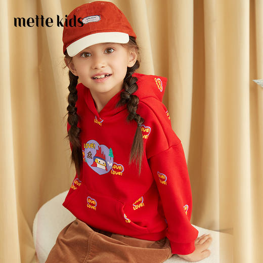 METTE童装2020秋冬新品中大童连帽卫衣时尚印花加绒保暖外套女宝 商品图0