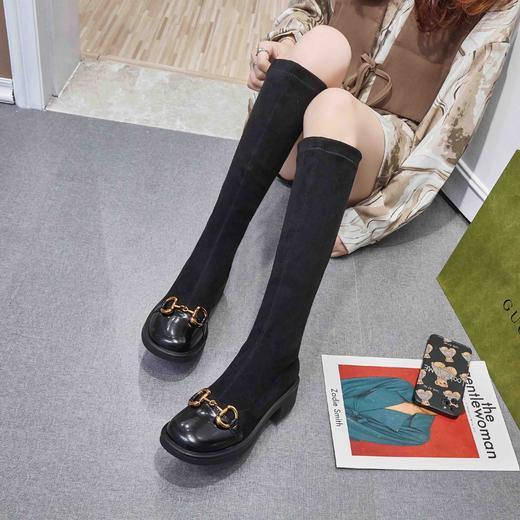 lfgj jeans  BB317    娃娃头金属扣拼接真皮磨砂长筒靴 商品图6