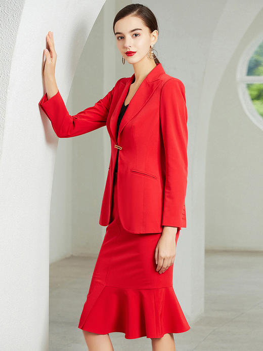 IWY/高端时尚红色西装套裙女休闲外套名媛西服鱼尾裙套装气质203177C1S3 商品图2