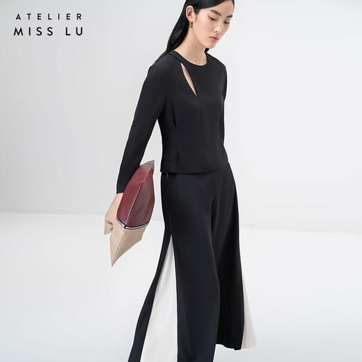 【破晓】细叶镂空拼接廓形袖黑色宽松上衣/00204A 商品图2