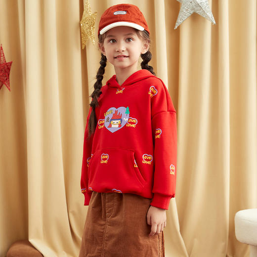 METTE童装2020秋冬新品中大童连帽卫衣时尚印花加绒保暖外套女宝 商品图1