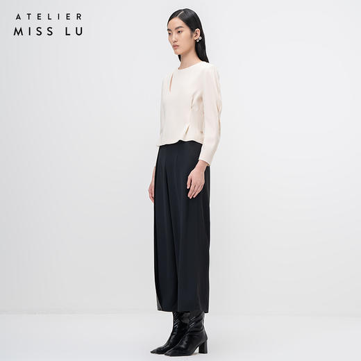 【破晓】细叶镂空拼接廓形袖米白宽松上衣/00204 商品图1