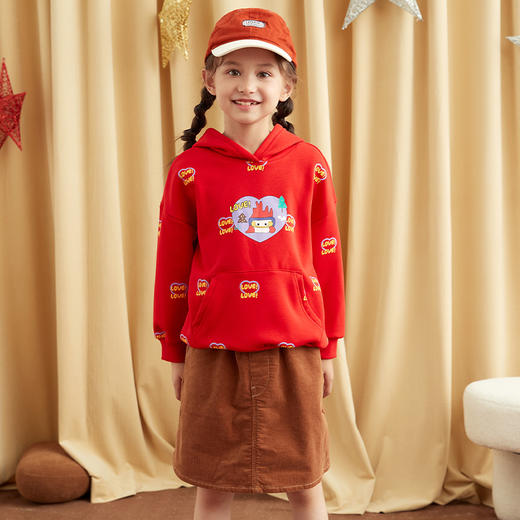 METTE童装2020秋冬新品中大童连帽卫衣时尚印花加绒保暖外套女宝 商品图4