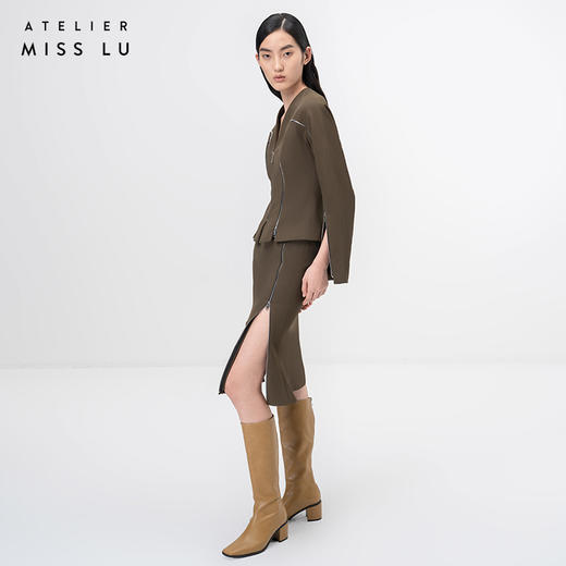 【银河之境】流畅曲线拉链拼接设计苔绿长袖造型外套/00212 商品图1