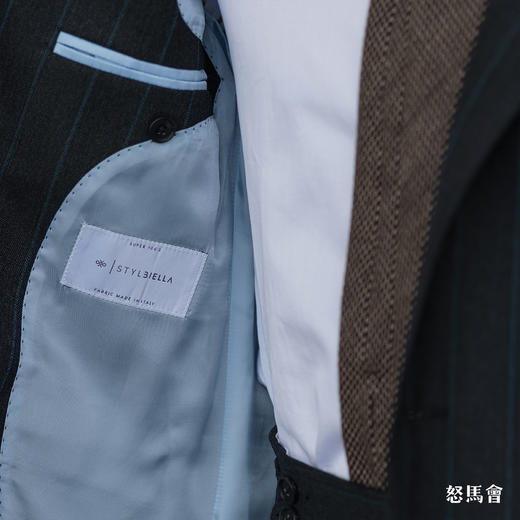 Stylbiella Knight 澳洲美丽诺羊毛360克高克重深灰色绿条纹全麻衬套装 商品图7