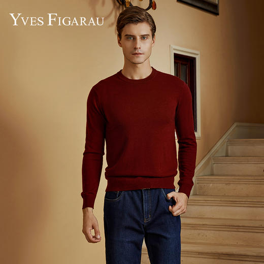 YvesFigarau伊夫·费嘉罗100%绵羊毛秋冬新款套头舒适保暖打底休闲毛衣921161 商品图0