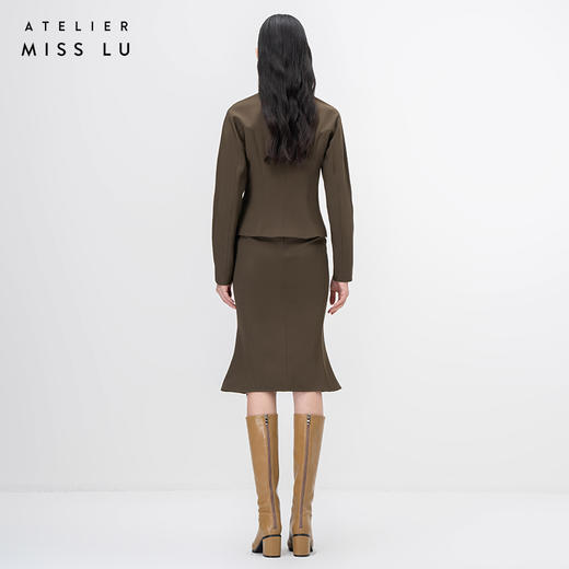 【花序】拉链拼接设计苔绿高腰半裙/000116 商品图3