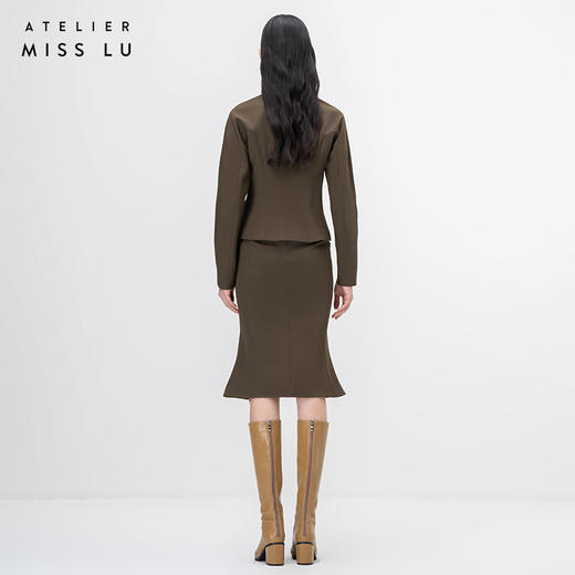 【银河之境】流畅曲线拉链拼接设计苔绿长袖造型外套/00212 商品图3