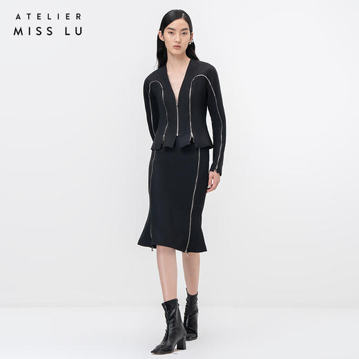 【银河之境】流畅曲线拉链拼接设计黑色长袖造型外套/00212A 商品图0